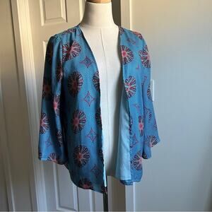 Floral Medallion pattern blue kimono cardigan, size S